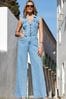 Sosandar Blue Kick Flare Denim Jumpsuit