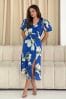 Girl In Mind Blue Dahlia Puff Sleeve Midi Dress in Blue Floral