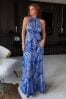 Girl In Mind Blue Paloma Blue Paisley Floral Tie Neck Maxi Dress