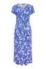 Yours Curve Blue Two Tone Summer Swirl Side Split Drawcord 100% Cotton Maxi Dress