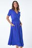 Roman Blue Gathered Midi Wrap Stretch Dress