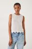 Hush White Adelina Crochet Scallop Edge Knitted Tank