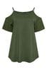 Yours Curve Green Cold Shoulder Anglaise Sleeve Top
