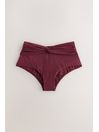 Wine Red Midi Waist Bikini Bottoms, Midi Waist