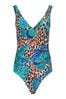 Long Tall Sally Blue&Brown Tropical Leopard Print Wrap Swimsuit