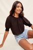 Friends Like These Black Round Neck Shirred Cuff Short Sleeve Top