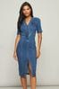 Lipsy Blue Half Placket Denim Midi Dress, Regular