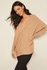 Coming Home Essentials Brown V Neck Tunic Knitted Jumper
