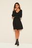 Friends Like These Black Long Sleeve Knitted V Neck Fit and Flare Dress