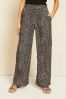 Friends Like These Black/Neutral Animal Petite Wide Leg Pull On Trousers, Petite