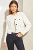 Lipsy Ivory Twill Cropped Tailored Button Through Pocket Blazer Jacket, Regular