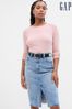 Gap Pink Ribbed Crew Neck Long Sleeve T-Shirt