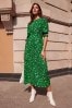 Love & Roses Green Animal Empire Bust Round Neck Puff Sleeve Midi Dress, Regular