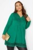 Yours Curve Green Long Sleeve Crochet Trim Tunic
