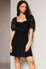 Lipsy Black Petite Lace Fit and Flare Long Sleeve Knitted Dress, Petite