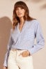 Love & Roses White Stripe Frill Neck Relaxed Pocket Longline Button Through Shirt
