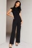 Lipsy Black Lace Detailed Mesh Bodice Flutter Sleeve Wide Leg Jumpsuit