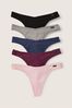 Victoria's Secret PINK Black/Grey/Blue/Burgundy/Pink Thong Cotton Knickers Multipack, Thong