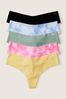 Victoria's Secret PINK Black/Blue/Green/Yellow/Pink Thong Smooth No Show Knickers Multipack, Thong