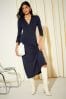 Friends Like These Navy Blue Long Sleeve Jersey Wrap Midi Dress, Regular