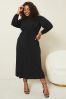 Lipsy Black Curve Jersey Long Puff Sleeve Midi Dress, Curve