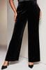 Lipsy Black Curve Velvet High Waisted Tailored Suit Trousers, Curve