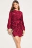 Lipsy Red Long Sleeve Ruched Tie Side Mini Dress