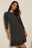Friends Like These Black/White Polka Dot Petite Fit And Flare Round Neck 3/4 Sleeve Dress, Petite