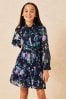 Lipsy Navy Floral Belted Long Sleeve Shirt Dress