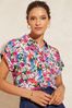 Love & Roses Pink Floral Petite Roll Short Sleeve Pocket Button Up Shirt