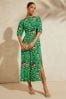 V&A | Love & Roses Green Floral Petite Printed Empire Puff Sleeve Split Midi Dress, Petite