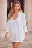 Friends Like These White Ruched Long Sleeve Blazer with Linen, Regular