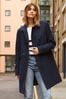 Friends Like These Navy Blue Longline Double Breast Button Dolly Coat, Regular
