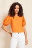 Friends Like These Orange Broderie Puff Sleeve Round Neck Top