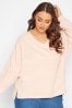 Yours Curve Pink Stretch Drop Shoulder Fleece V-Neck Sweatshirt
