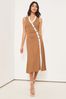 Lipsy Camel Petite Sleeveless Ribbed Pleated Knitted Dress