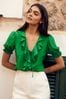 Friends Like These Green Ruffle Front Puff Sleeve Blouse