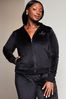 Lipsy Black Curve Embroidered Patch Velour Zip Up Hoodie