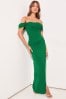 Lipsy Green Bardot Split Drape Maxi Dress, Regular