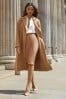 Lipsy Camel Petite Double Breasted Longline Trench City Coat, Petite