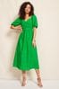 Mens White Shorts Green Broderie Sweetheart Ruched Neck 3D Puff Sleeve Midi Dress