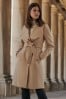 Lipsy Camel Dropped Collar Belted Wrap Trench Coat, Regular