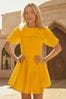 Love & Roses Yellow Broderie Puff Sleeve Belted Mini Summer Dress