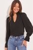 Lipsy Black Frill Ruffle V Neck Long Sleeve Blouse