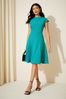 Friends Like These Teal Blue Fit and Flare Cap Sleeve Tailored Dress