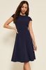 Friends Like These Navy Blue Petite Fit and Flare Cap Sleeve Tailored Dress
