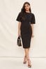 Friends Like These Black Petite Tailored Knot Detail Flutter Sleeve Midi Baby Dress, Petite