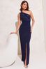 Lipsy Navy Blue Sequin One Shoulder Split Maxi Dress