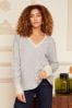 Love & Roses Grey Contrast V Neck Jumper