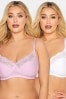 Yours Curve Pink 2 Pack Non Wired Cotton Lace Trim Bra